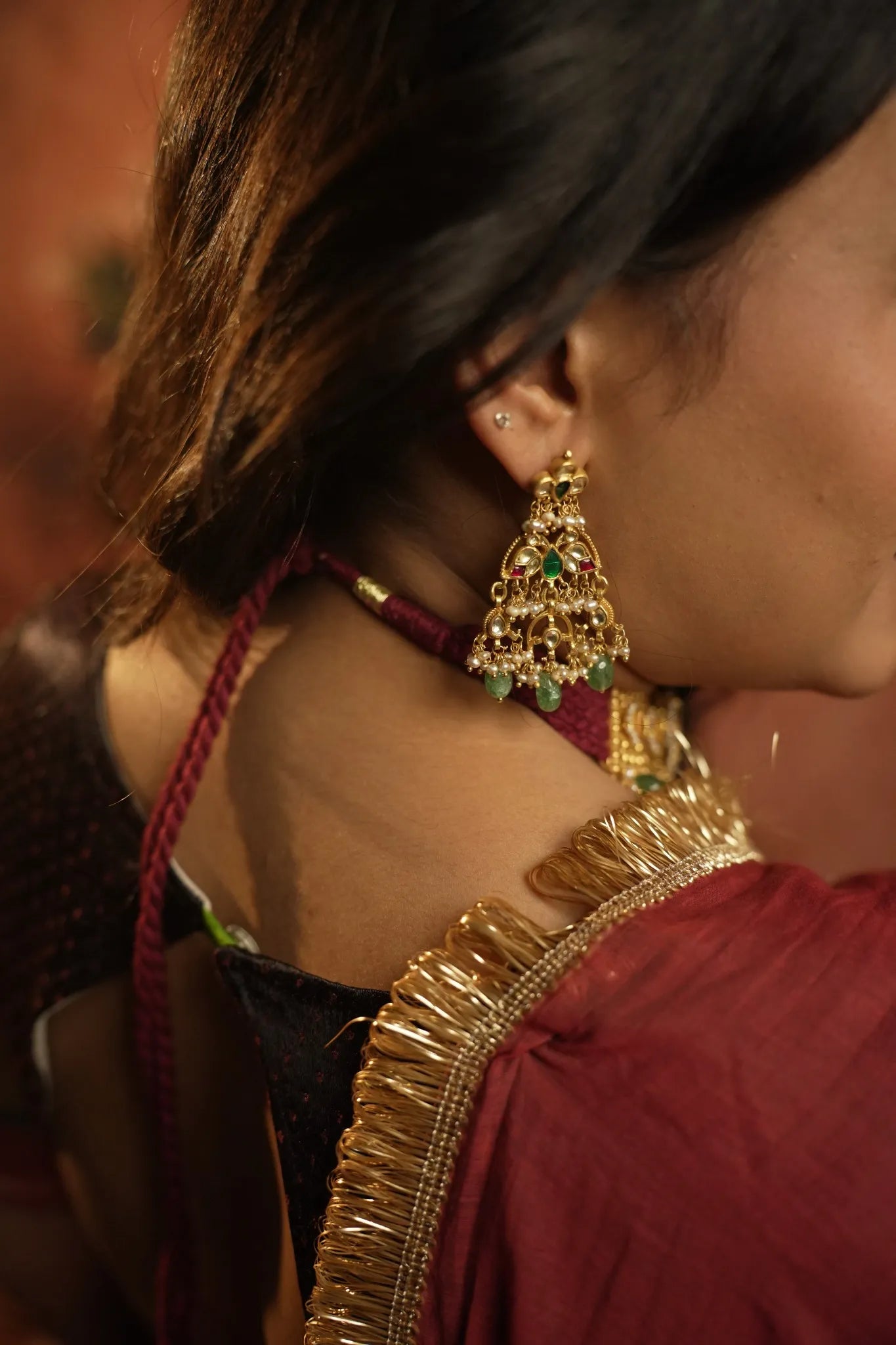 P925 Silver Meenakari Peacock Earrings