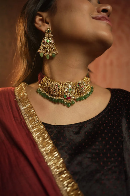 P925 Silver Shop Meera Emerald Heritage Choker