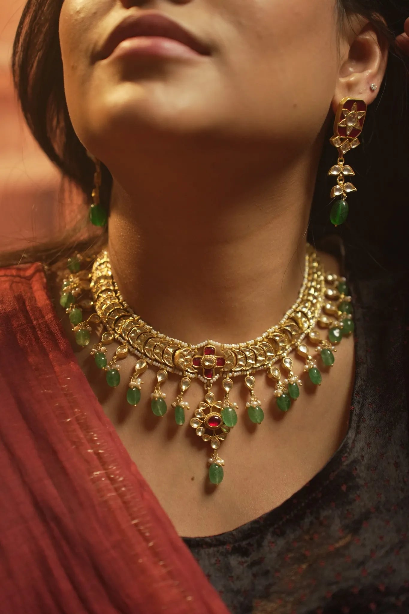 P925 Silver Emerald Amara Kundan Choker