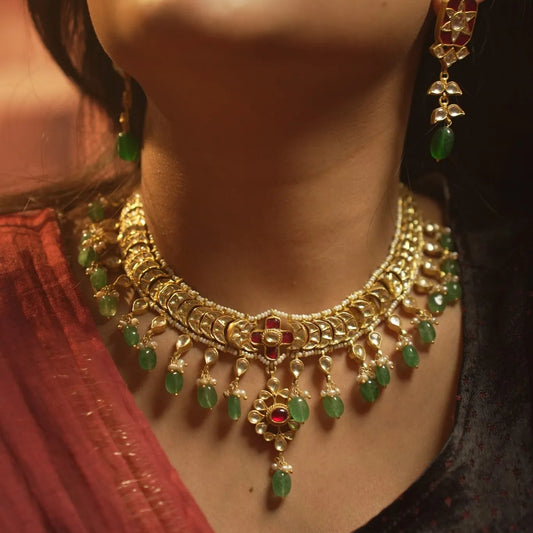 P925 Silver Emerald Amara Kundan Choker