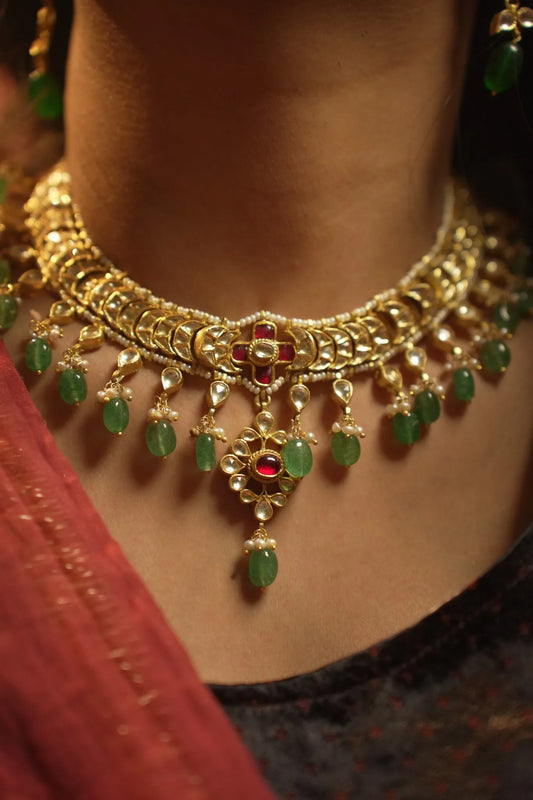 P925 Silver Emerald Amara Kundan Choker