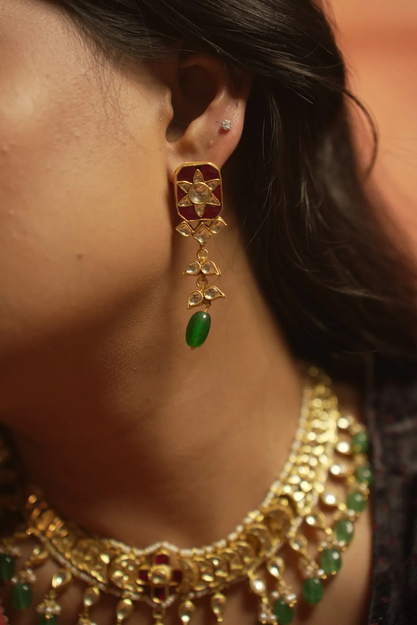 P925 Silver Zara Ruby Kundan Dangler Earrings