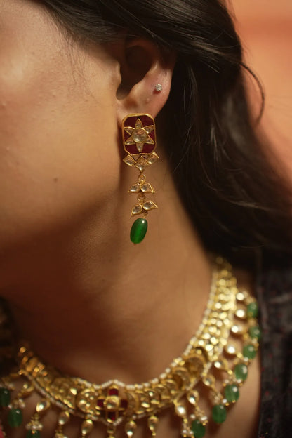 P925 Silver Zara Ruby Kundan Dangler Earrings