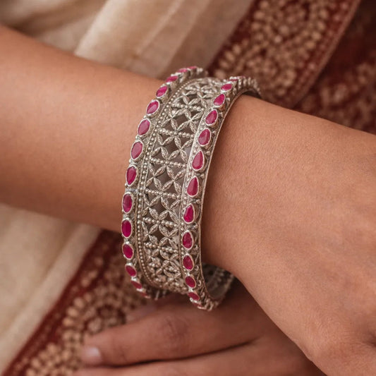 P925 Silver Zarika Ruby Stone Bangles 2Pc