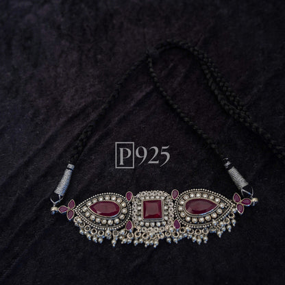 P925 Oxidised Silver Neckpiece with Red Stone