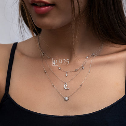 P925 silver layered charm necklace