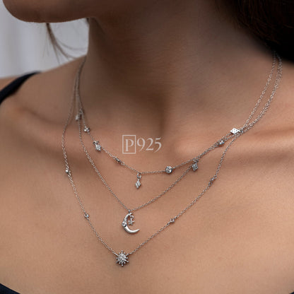 P925 silver layered charm necklace