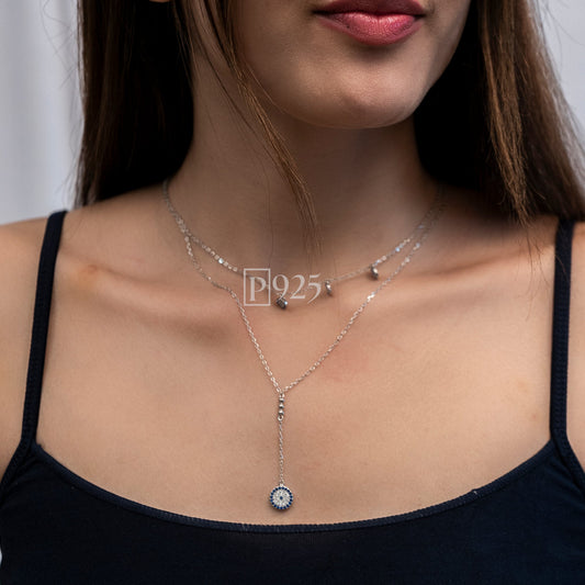 P925 Silver evil eye layered necklace