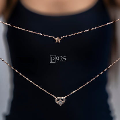 P925 silver layered Rose Gold charm necklace