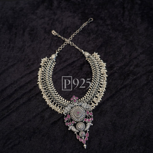 P925 Anay Rani Pink Silver Necklace