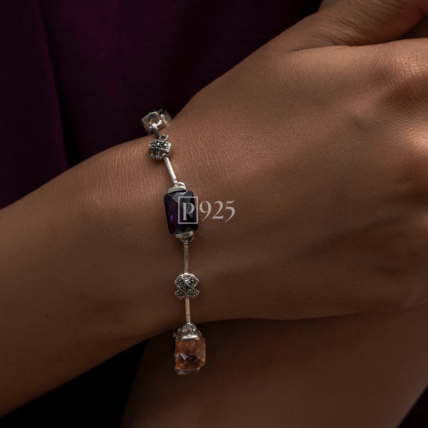 P925 silver semi precious stones bracelet