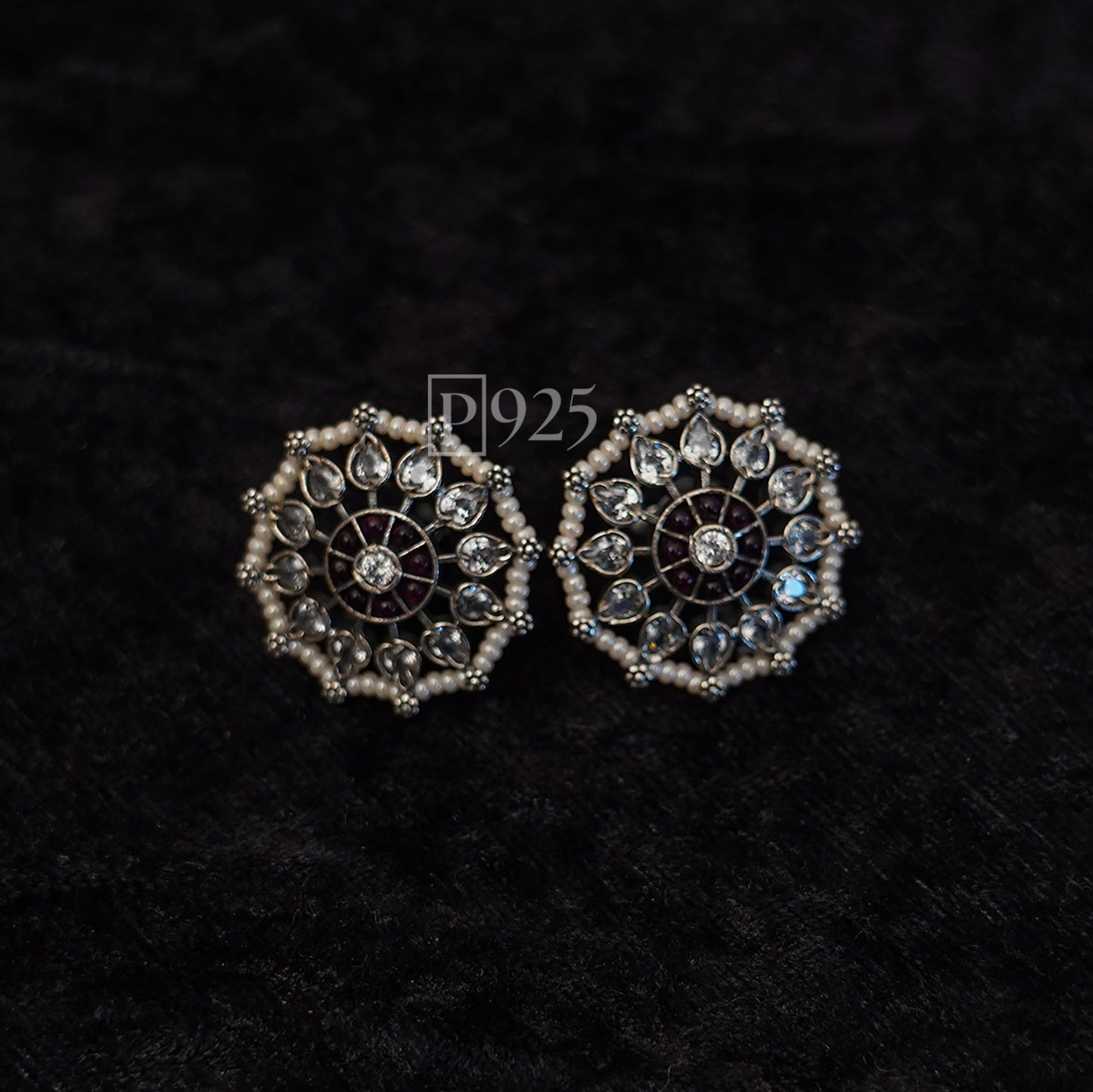 P925 jewel beaded silver studs