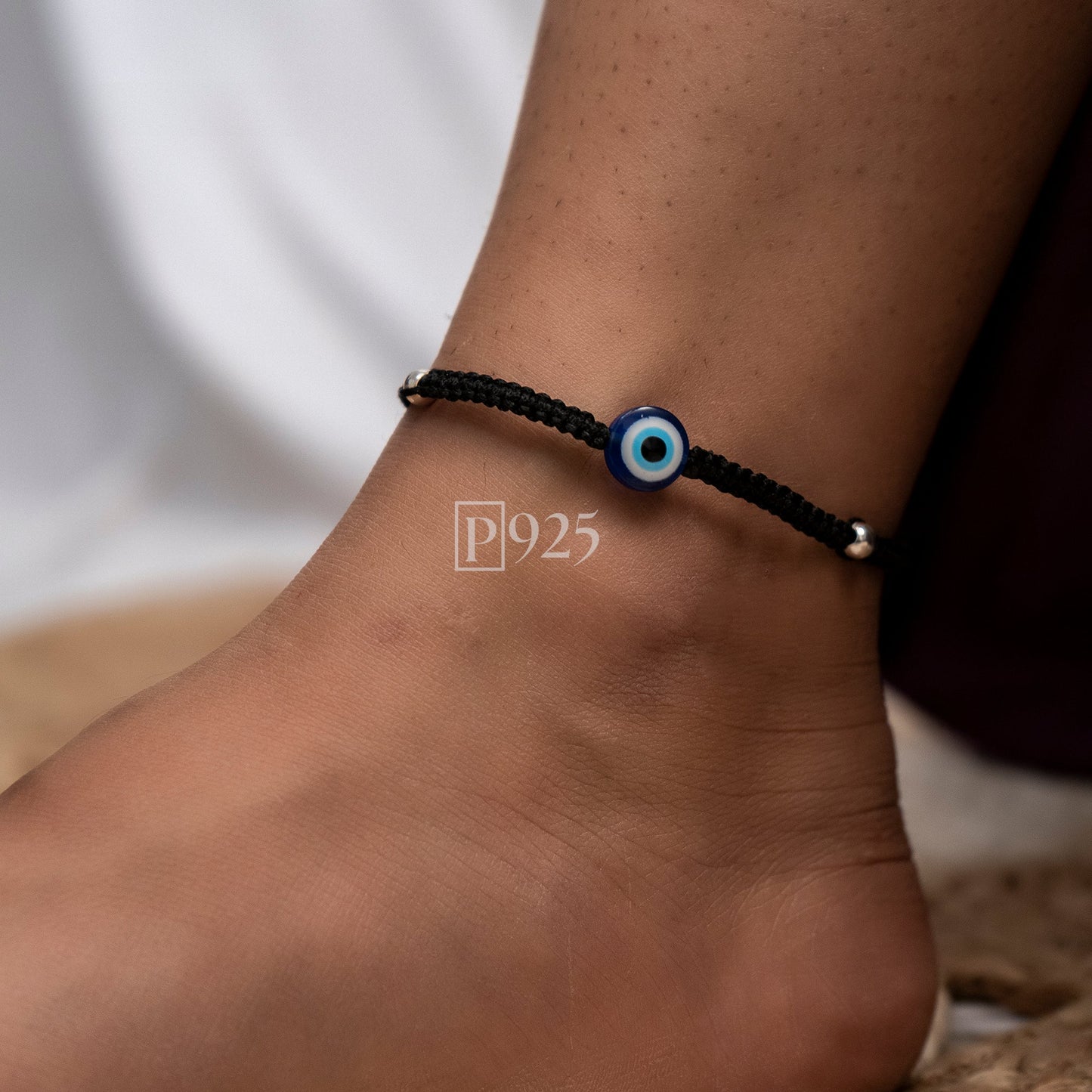 P925 silver evil eye anklet