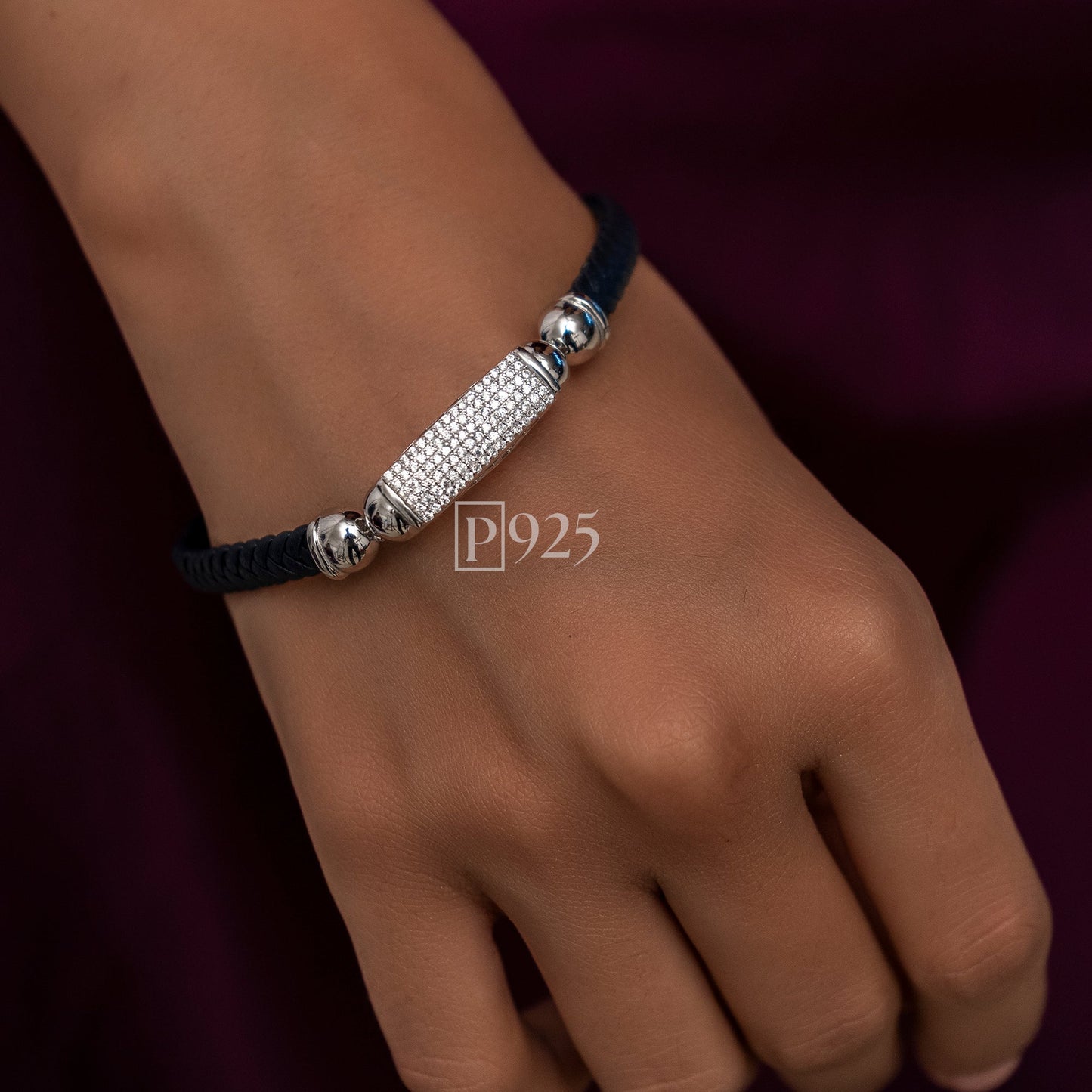 P925 silver leather diamond bracelet