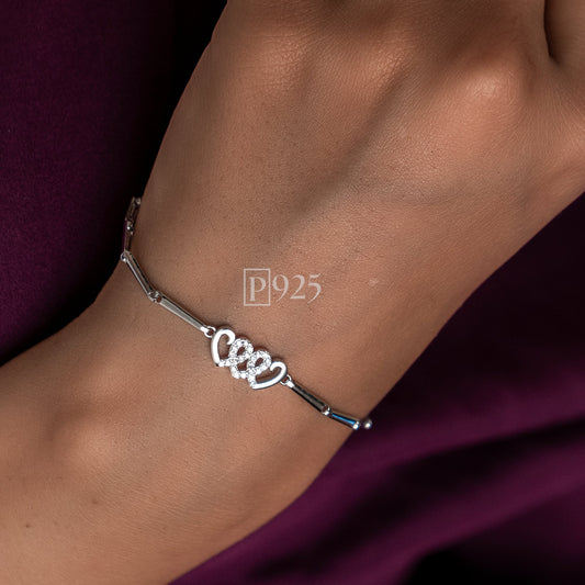 P925 silver adjacent heart bracelet