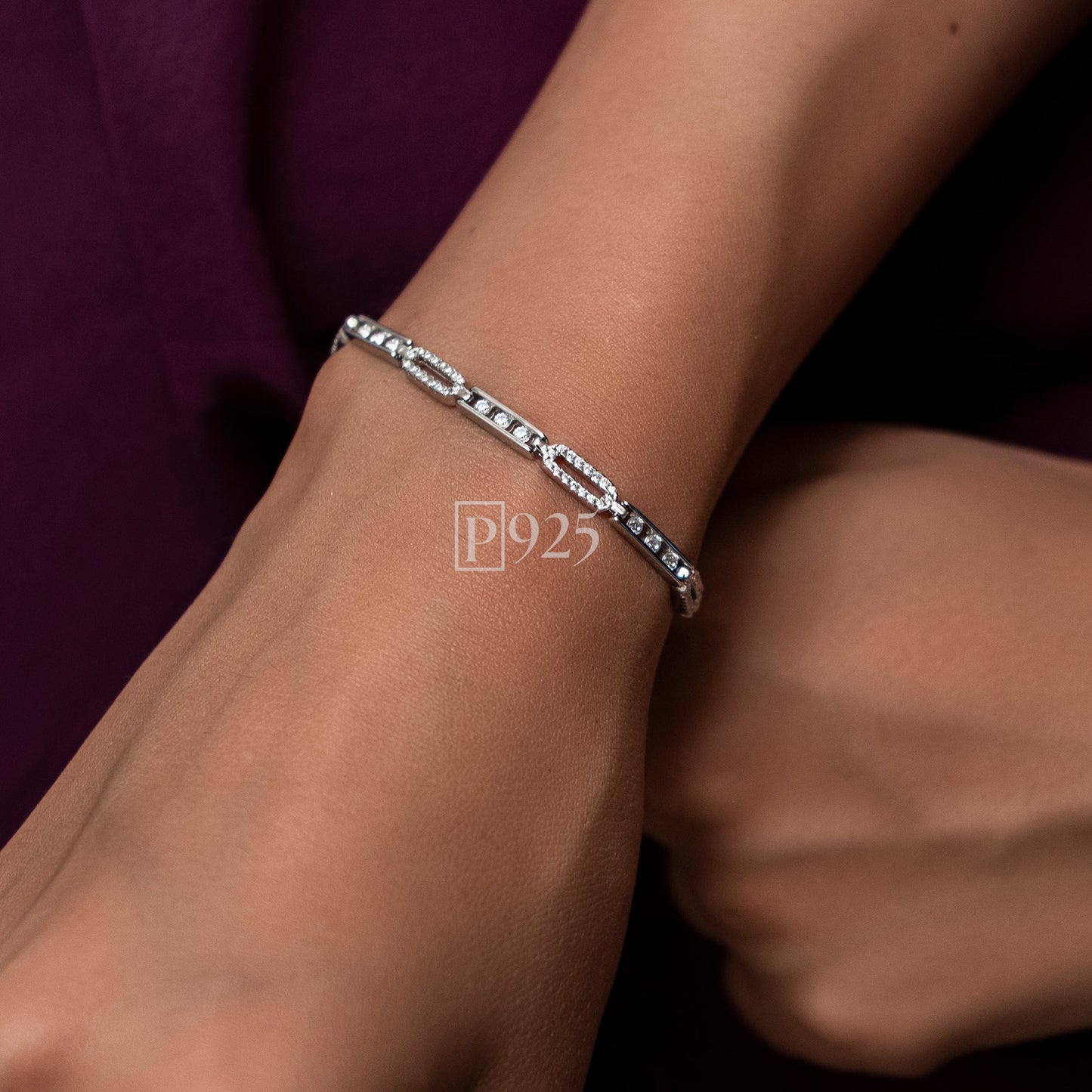 P925 silver CZ diamonds sequence loose bracelet