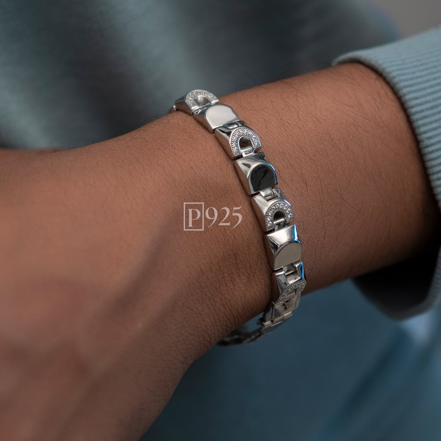 P925 silver modern design men diamond bracelet