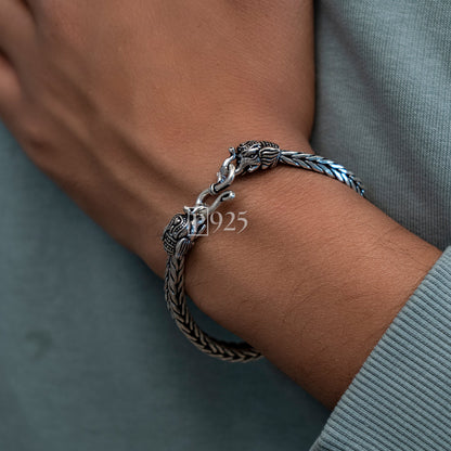 P925 Silver antique elephant trunk face bracelet for men