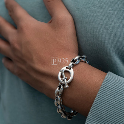 P925 silver antique design links bracelet for men