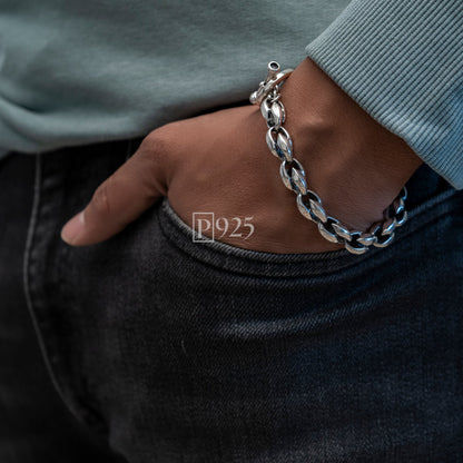 P925 silver antique design links bracelet for men