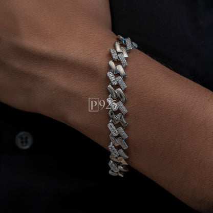 P925 silver cuban link cz diamond men bracelet