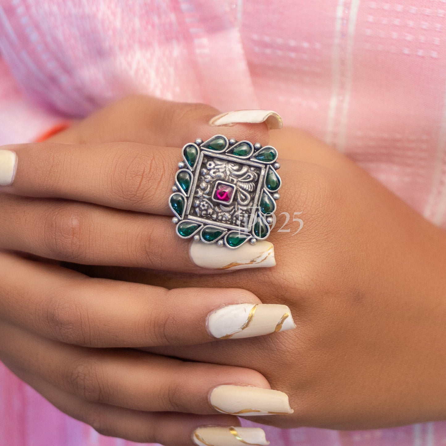 P925 Silver Antique Square shaped Ring.