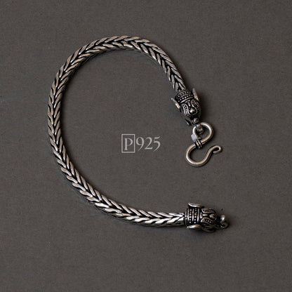 P925 Silver antique elephant trunk face bracelet for men