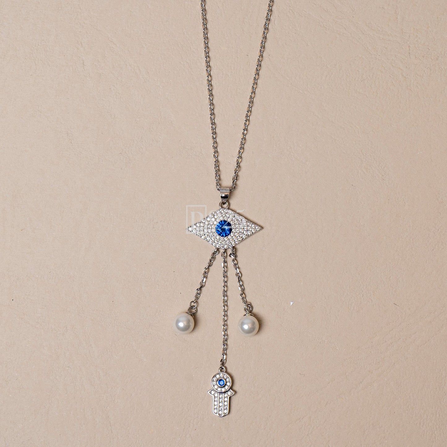 P925 Silver Hamsa Evil Eye chain necklace