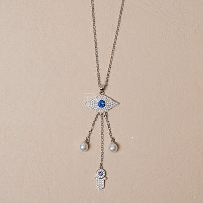 P925 Silver Hamsa Evil Eye chain necklace