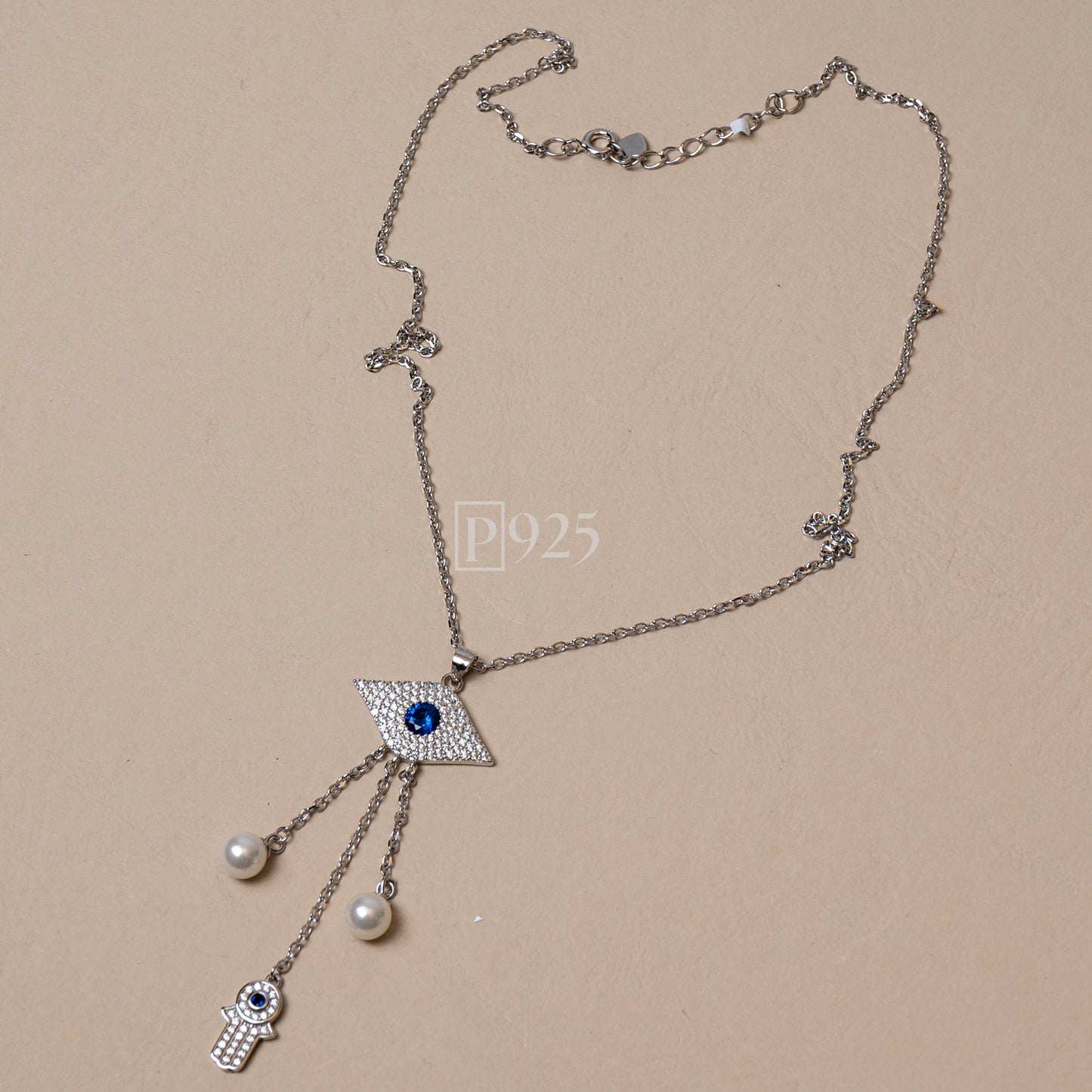 P925 Silver Hamsa Evil Eye chain necklace