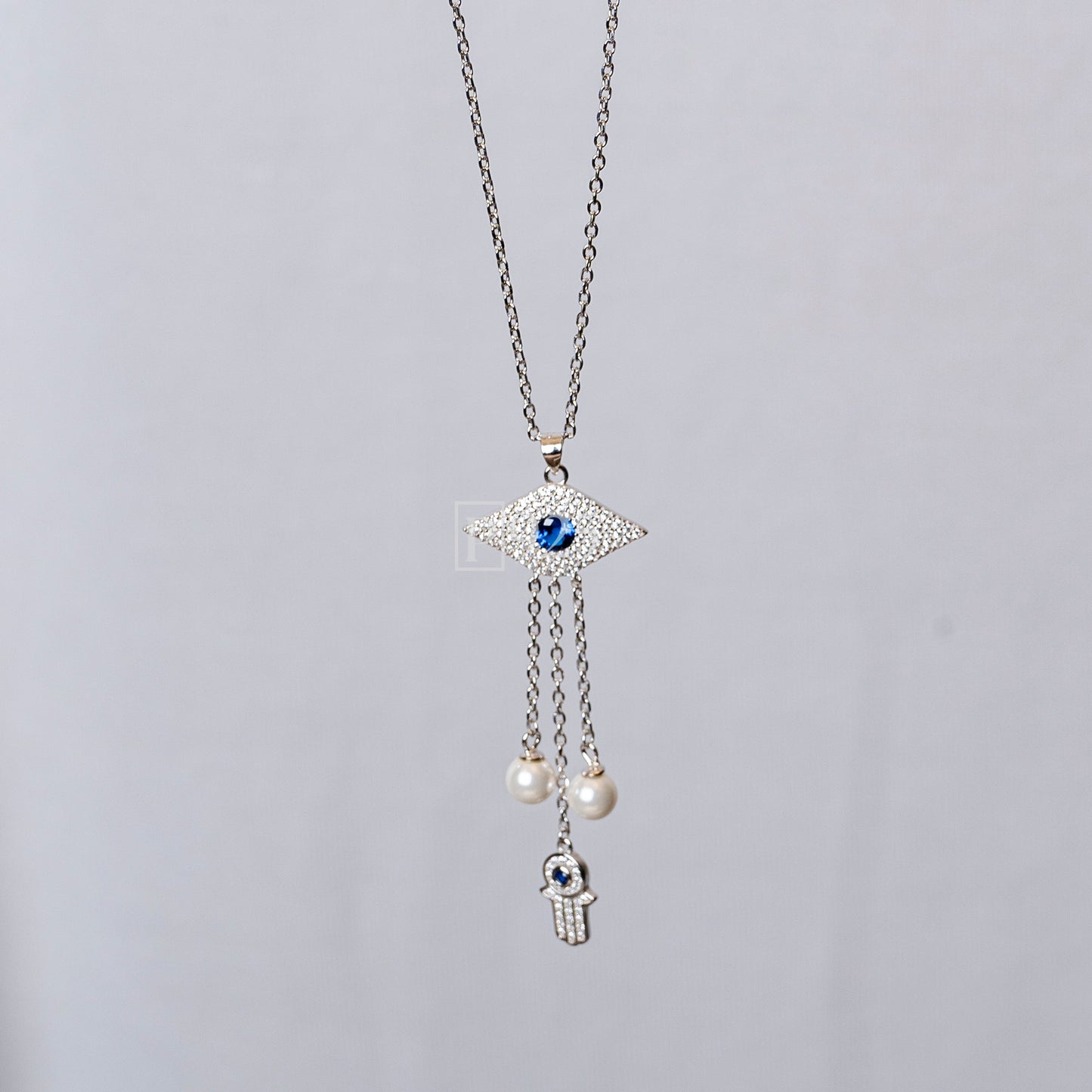 P925 Silver Hamsa Evil Eye chain necklace