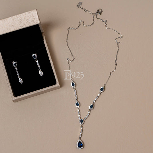 P925 Silver The Minimalist solitaire blue topaz necklace set