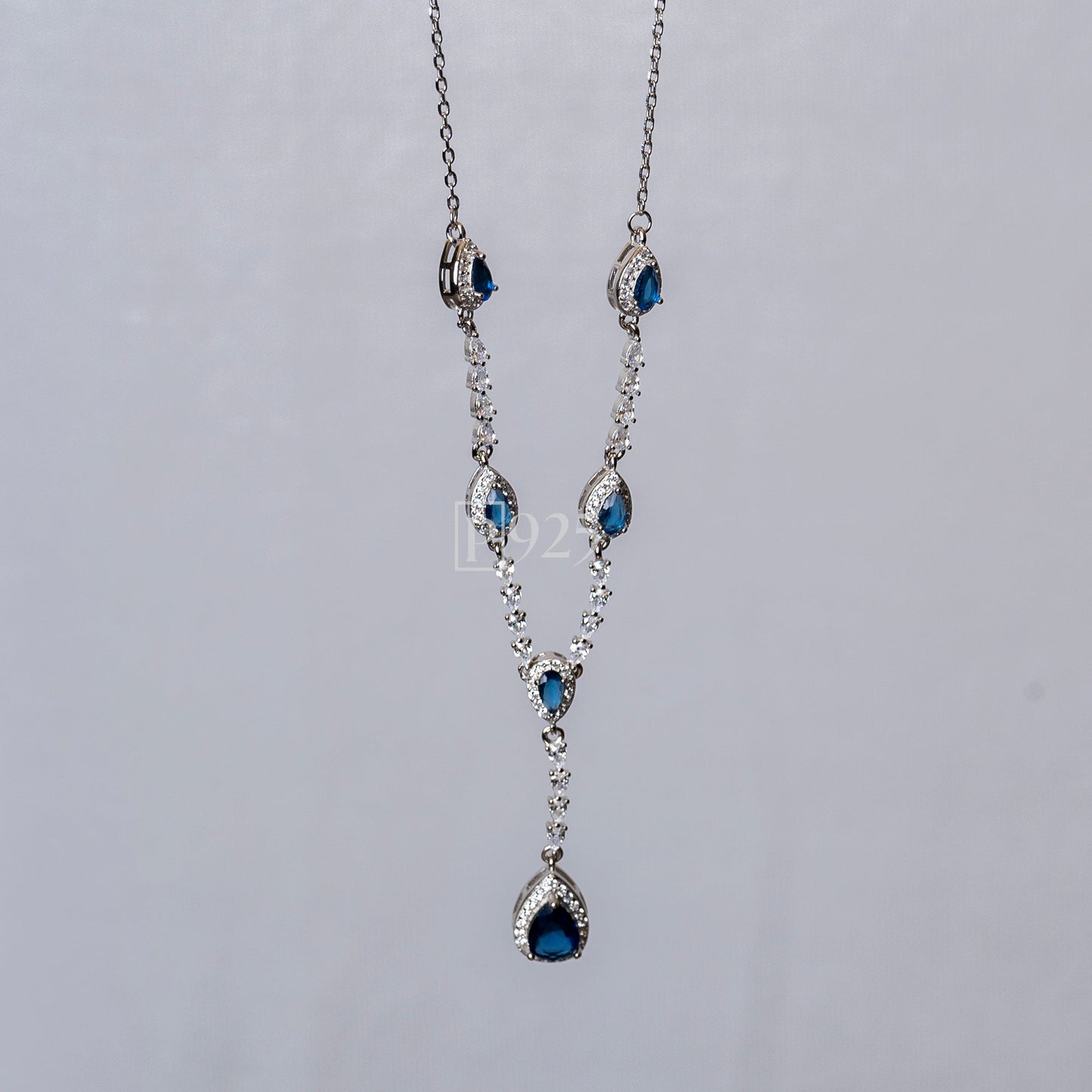 P925 Silver The Minimalist solitaire blue topaz necklace set