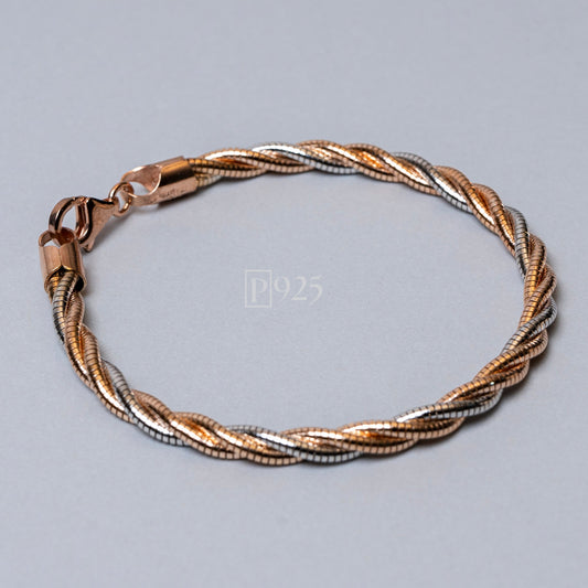 P925 Silver Italian roped rose gold platinum multicoloured bracelet