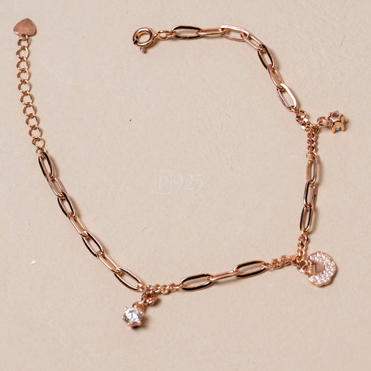 P925 Silver The Starlight hanging charms rose gold bracelet