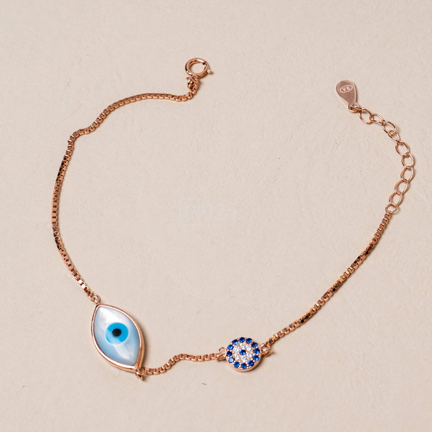 P925 silver evil eye charms bracelet