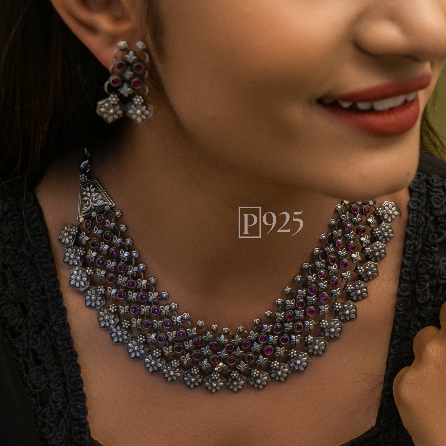 P925 Best Silver Temple Neck Pieces Of All Time With Earrings 