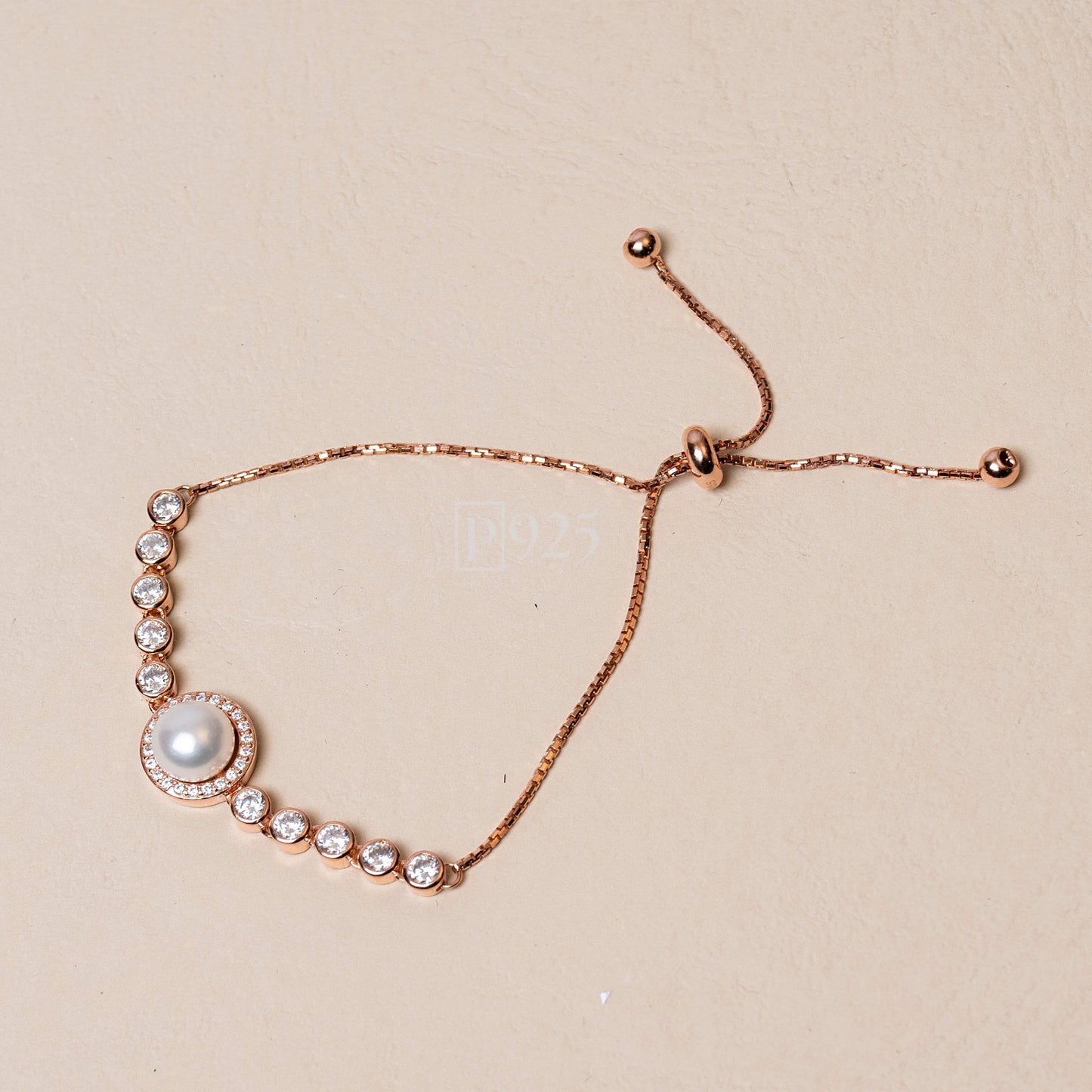 P925 Silver pearl diamond rose gold adjustable bracelet