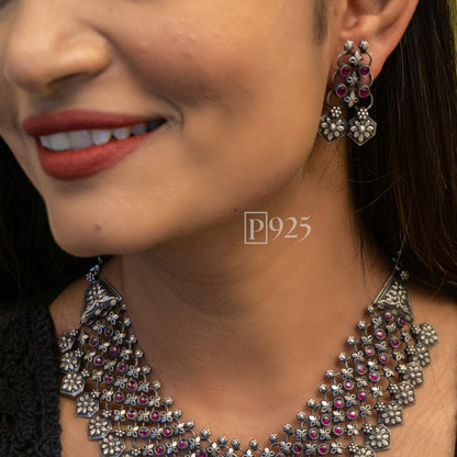 P925 Best Silver Temple Neck Pieces Of All Time With Earrings 