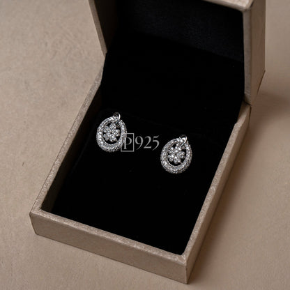 P925 Silver diamond flower pendant set