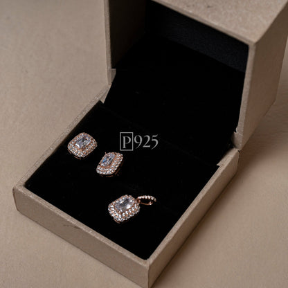 P925 Silver Elegance square solitaire pendant set