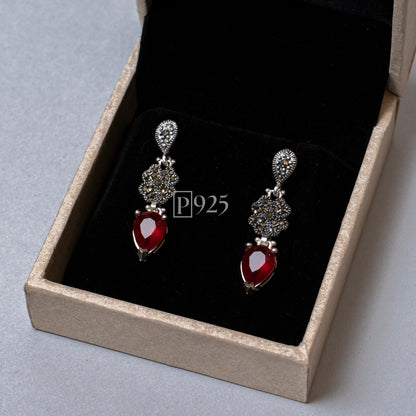 P925 Silver marcasite multi stone necklace set