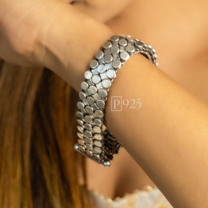 P925 Broad Handmade Tribal Type Silver Bracelet