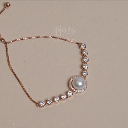 P925 Silver pearl diamond rose gold adjustable bracelet