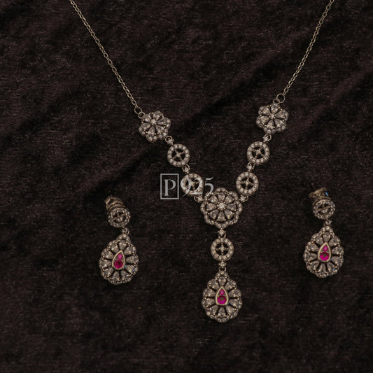 P925 pink gem sparkler necklace & earrings