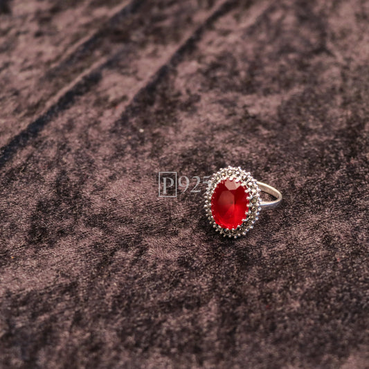 P925 Refined Gem Red Silver Ring