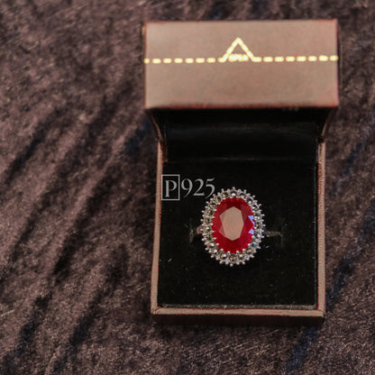 P925 Refined Gem Red Silver Ring