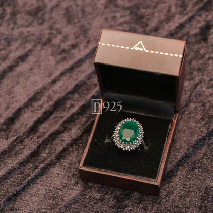 P925 Refined Gem Green Silver Ring