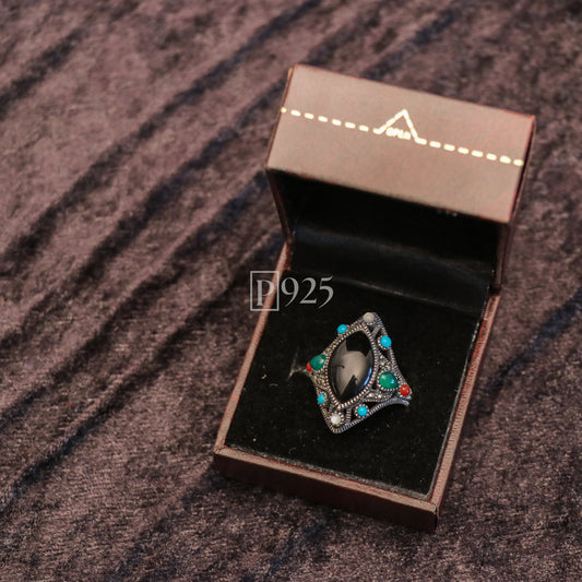 P925 Multistone Black Fashion Silver Ring