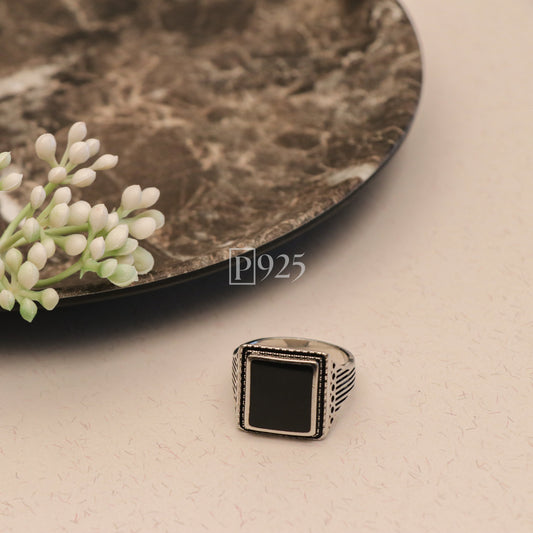 P925 Beige black silver ring